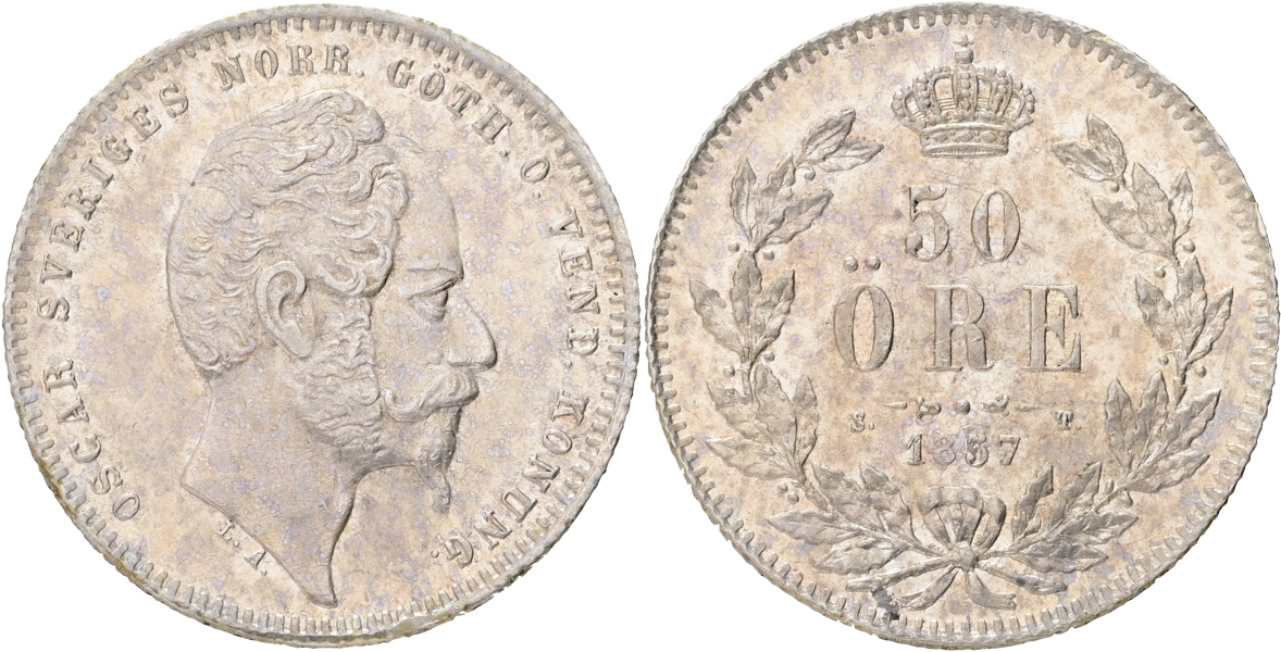 OSKAR I (1844-1859). 50 öre 1857