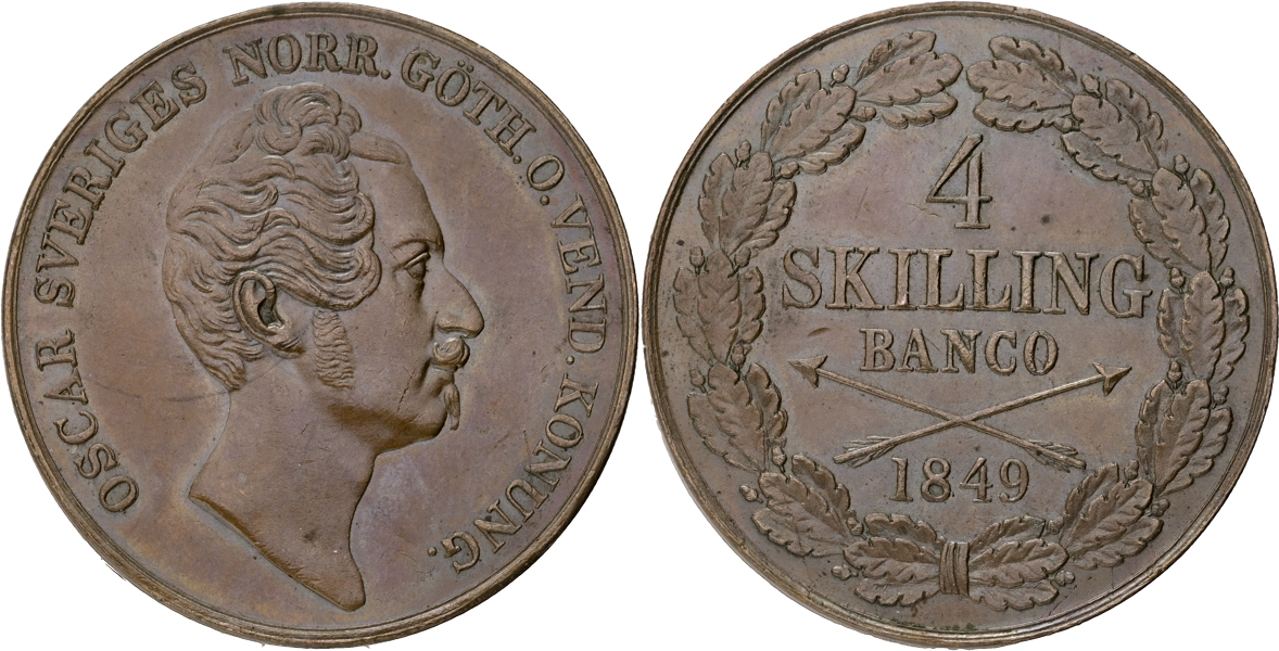 OSKAR I (1844-1859). 4 skilling banco 1849