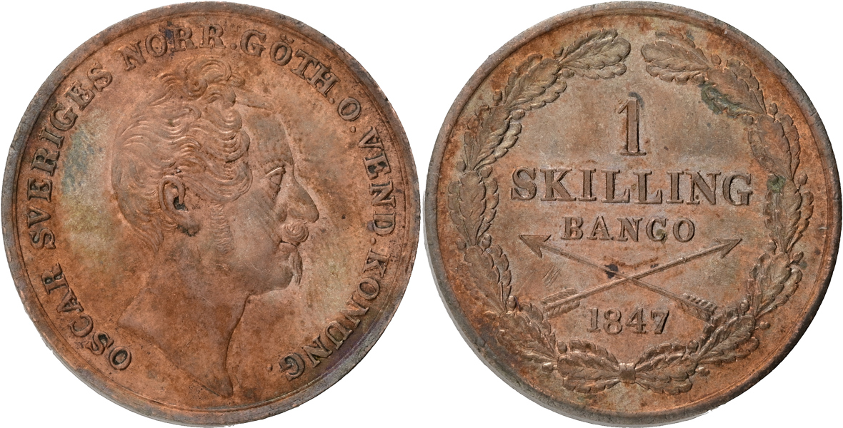 OSKAR I (1844-1859). Skilling banco 1847