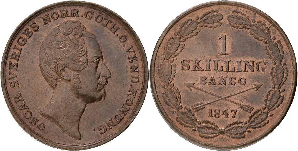 OSKAR I (1844-1859). Skilling banco 1847