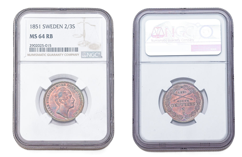 OSKAR I (1844-1859). 2/3 skilling banco 1851