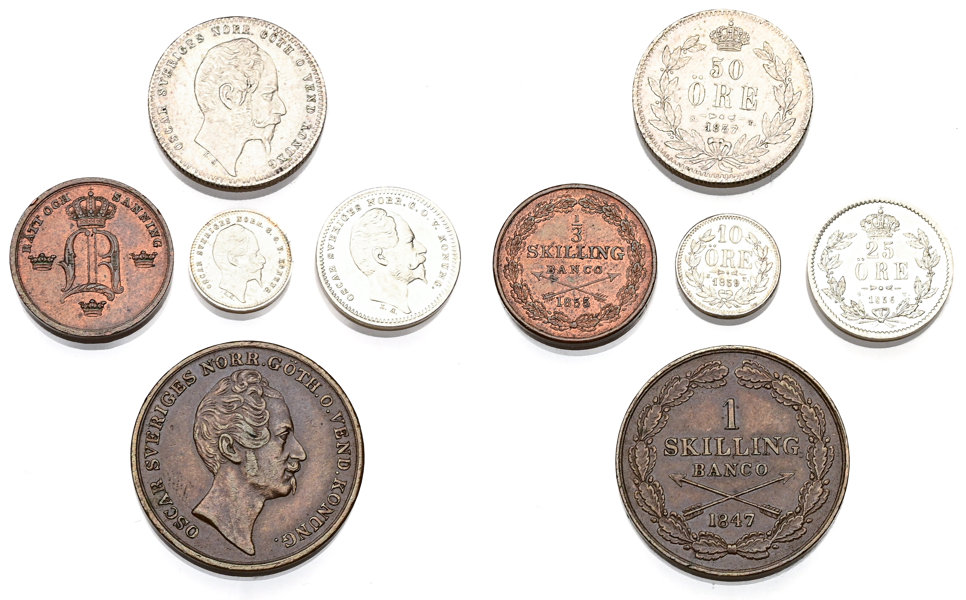 OSKAR I (1844-1859). Lot of 5