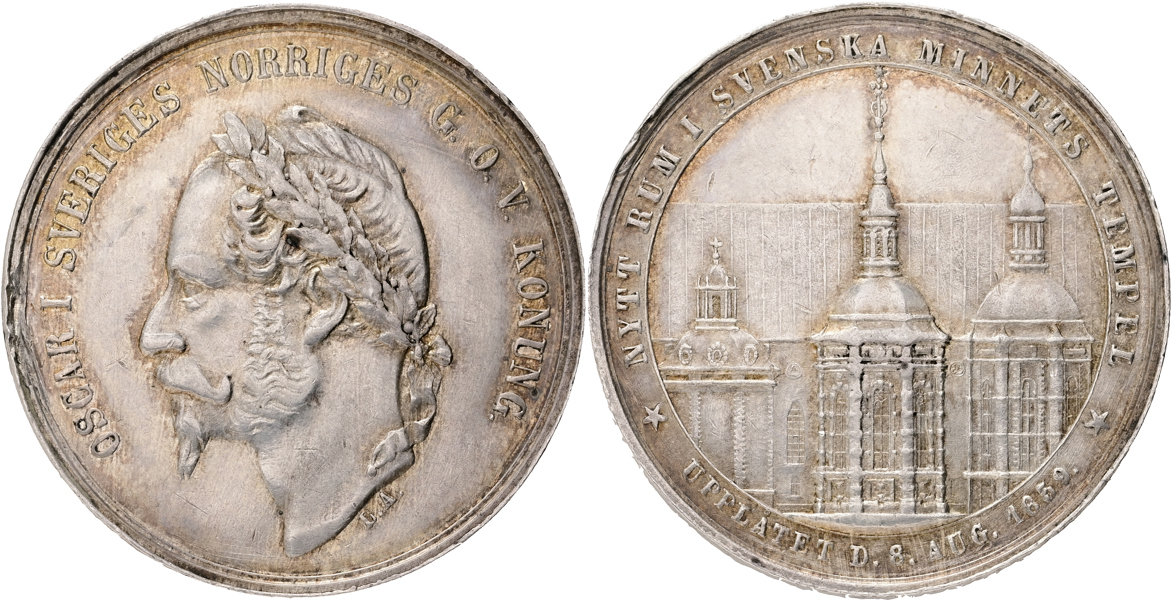 OSKAR I (1844-1859). Minnespenning till kungens begravning 1859