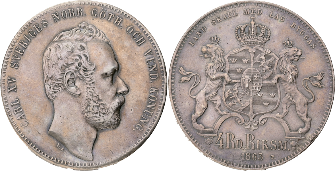 KARL XV (1859-1872). 4 riksdaler riksmynt 1863