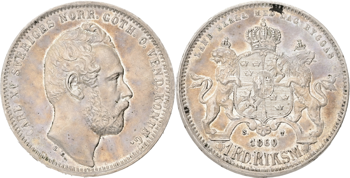 KARL XV (1859-1872). Riksdaler riksmynt 1860