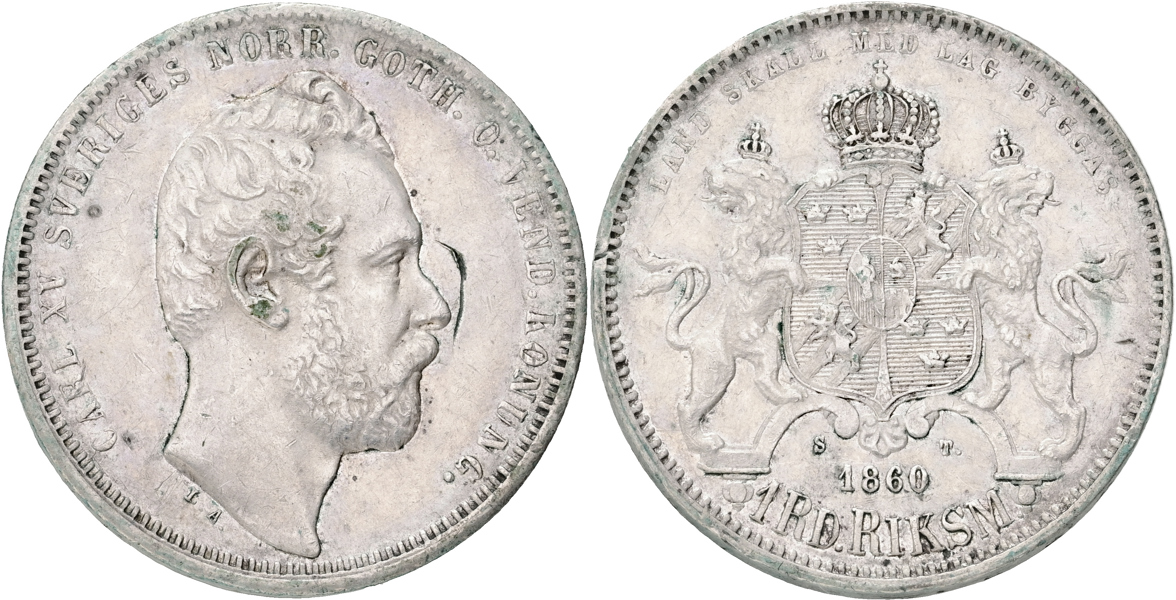 KARL XV (1859-1872). Riksdaler riksmynt 1860