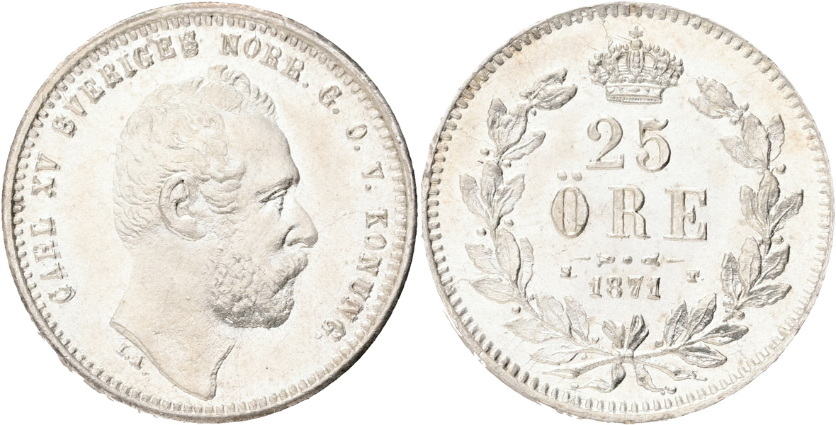 KARL XV (1859-1872). 25 öre 1871
