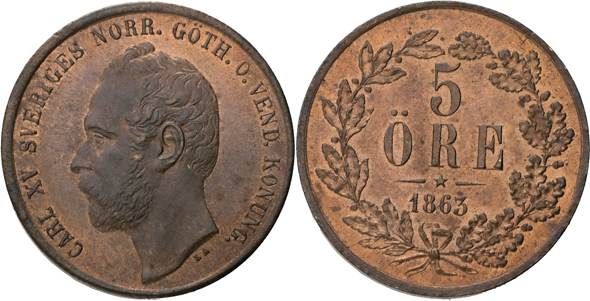 KARL XV (1859-1872). 5 öre 1863