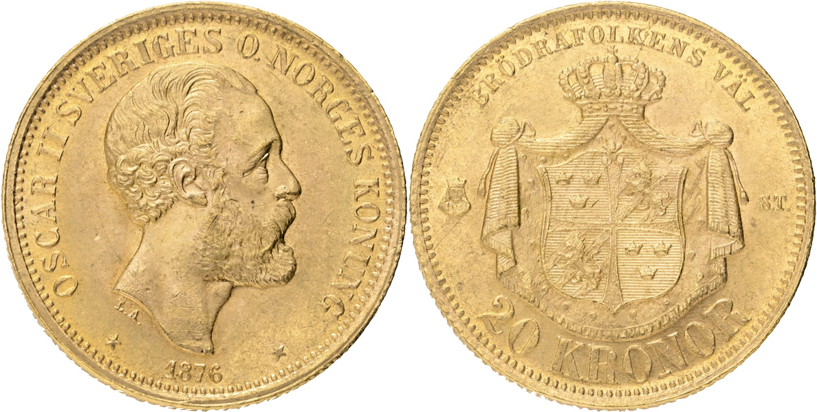 OSKAR II (1872-1907). 20 kronor 1876