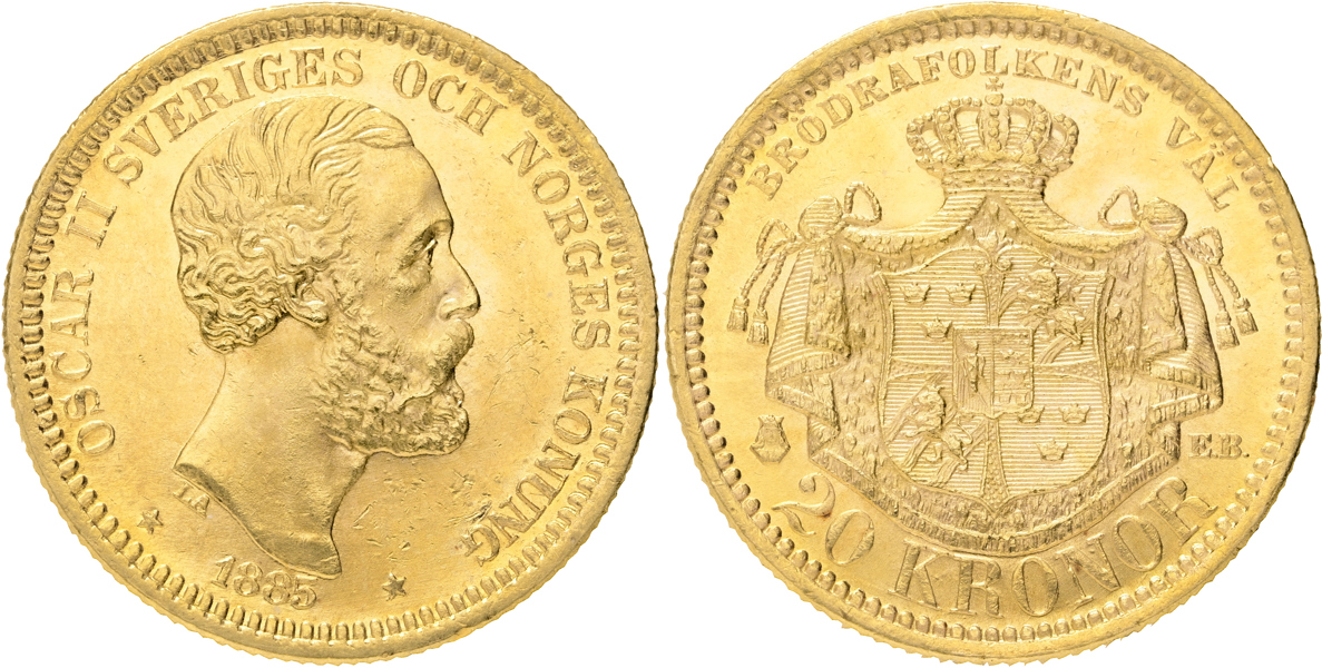 OSKAR II (1872-1907). 20 kronor 1885
