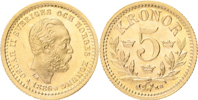 OSKAR II (1872-1907). 5 kronor 1886