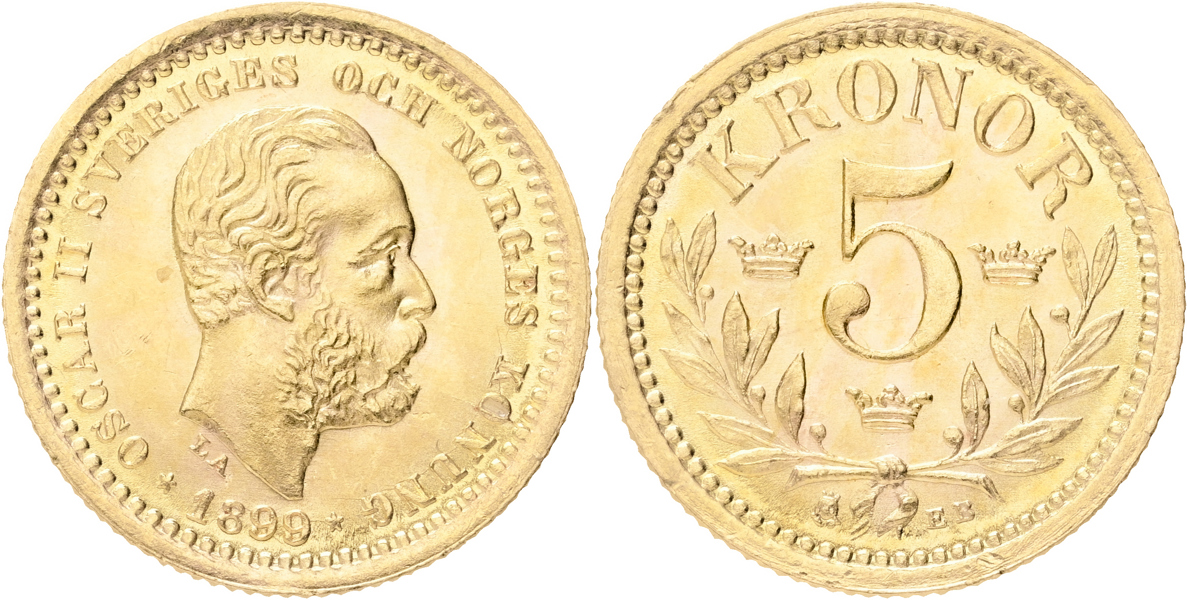 OSKAR II (1872-1907). 5 kronor 1899