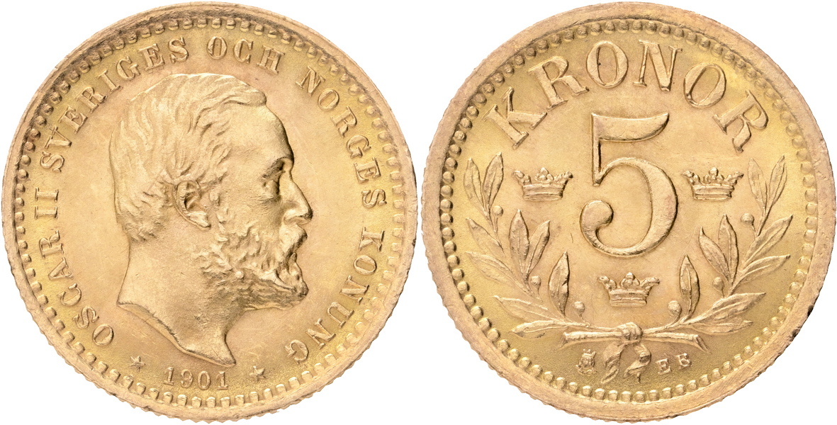 OSKAR II (1872-1907). 5 kronor 1901