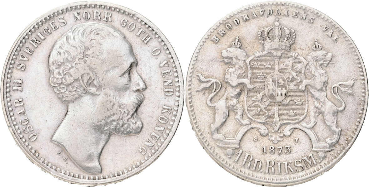OSKAR II (1872-1907). Riksdaler riksmynt 1873