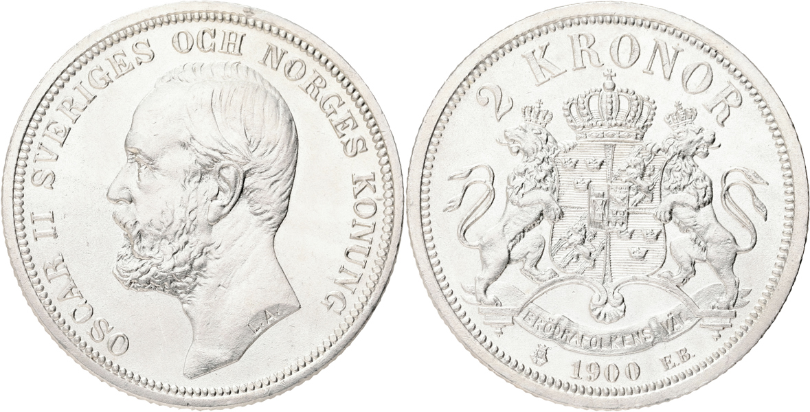 OSKAR II (1872-1907). 2 kronor 1900