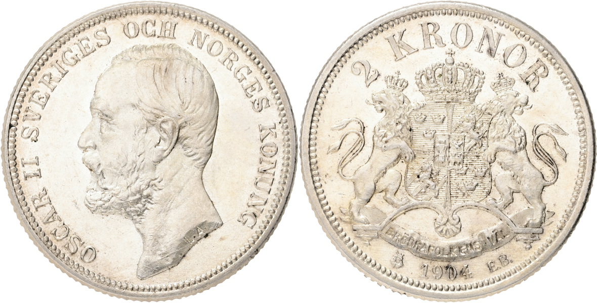 OSKAR II (1872-1907). 2 kronor 1904