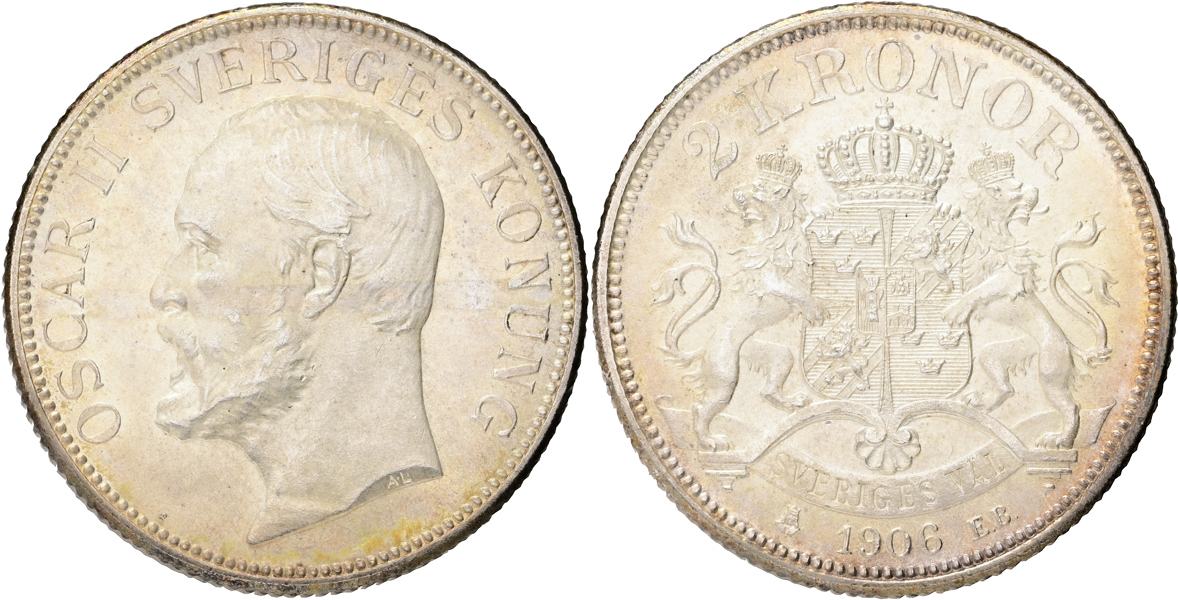 OSKAR II (1872-1907). 2 kronor 1906