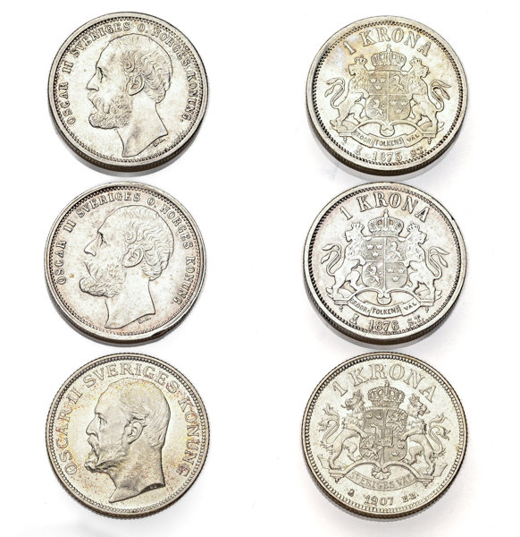 OSKAR II (1872-1907). Lot of 3