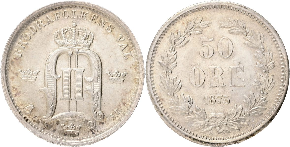 OSKAR II (1872-1907). 50 öre 1875