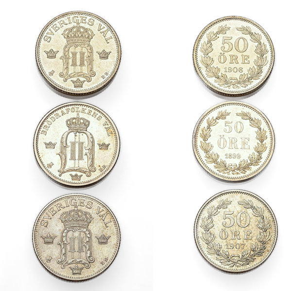 OSKAR II (1872-1907). Lot of 3