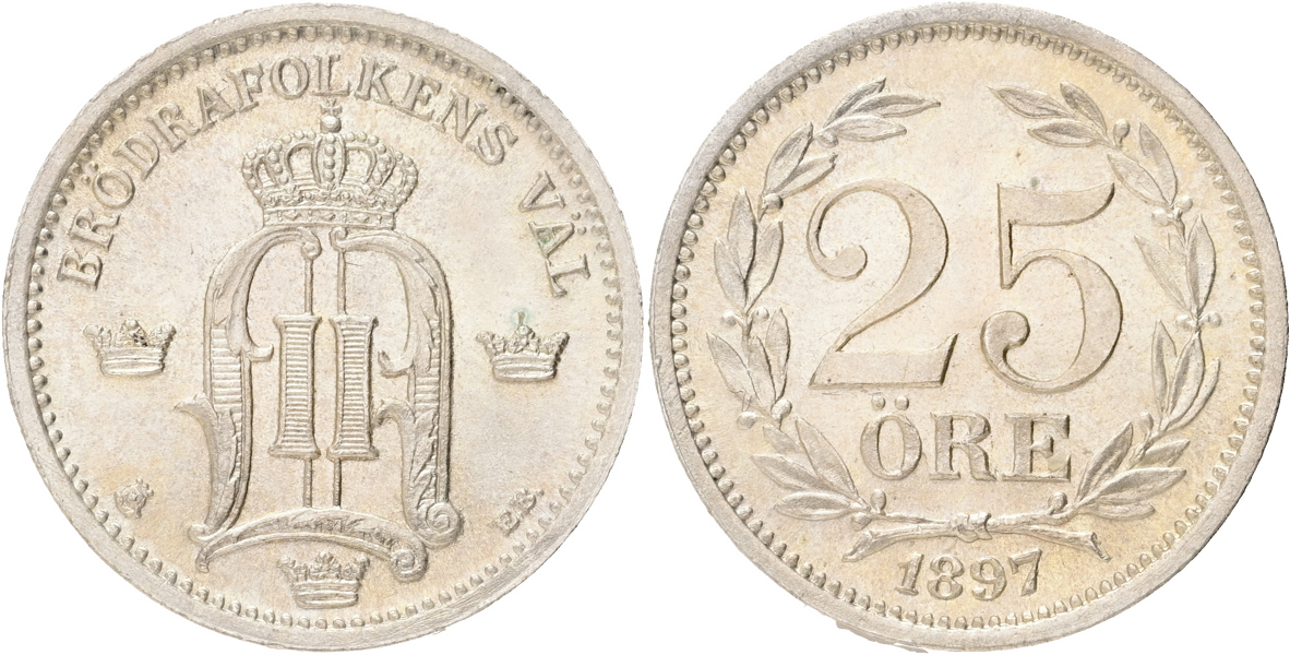 OSKAR II (1872-1907). 25 öre 1897