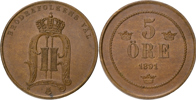 OSKAR II (1872-1907). 5 öre 1891