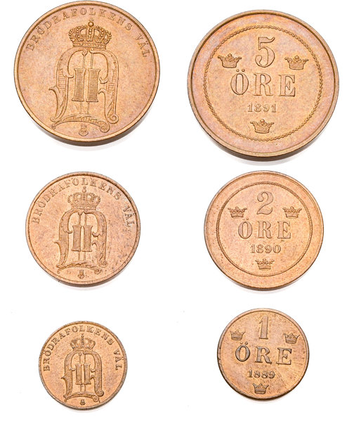 OSKAR II (1872-1907). Lot of 3