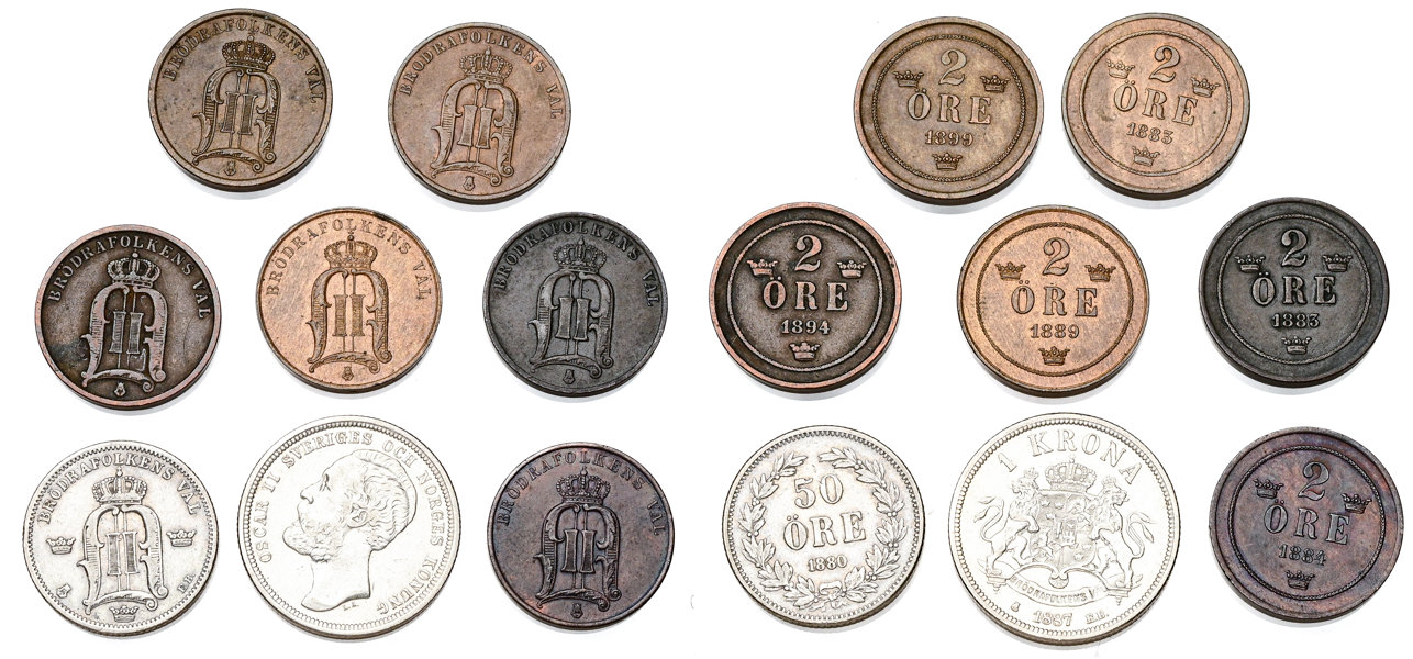 OSKAR II (1872-1907). Lot of 8