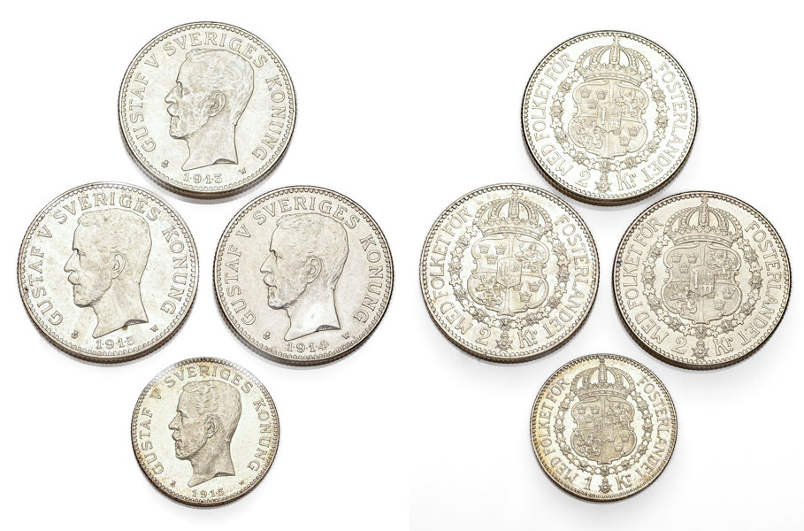 GUSTAV V (1907-1950). Lot of 4 