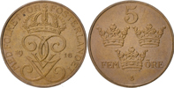 GUSTAV V (1907-1950). 5 öre 1916