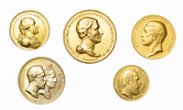 Förgyllda medaljar. Lot of 5.