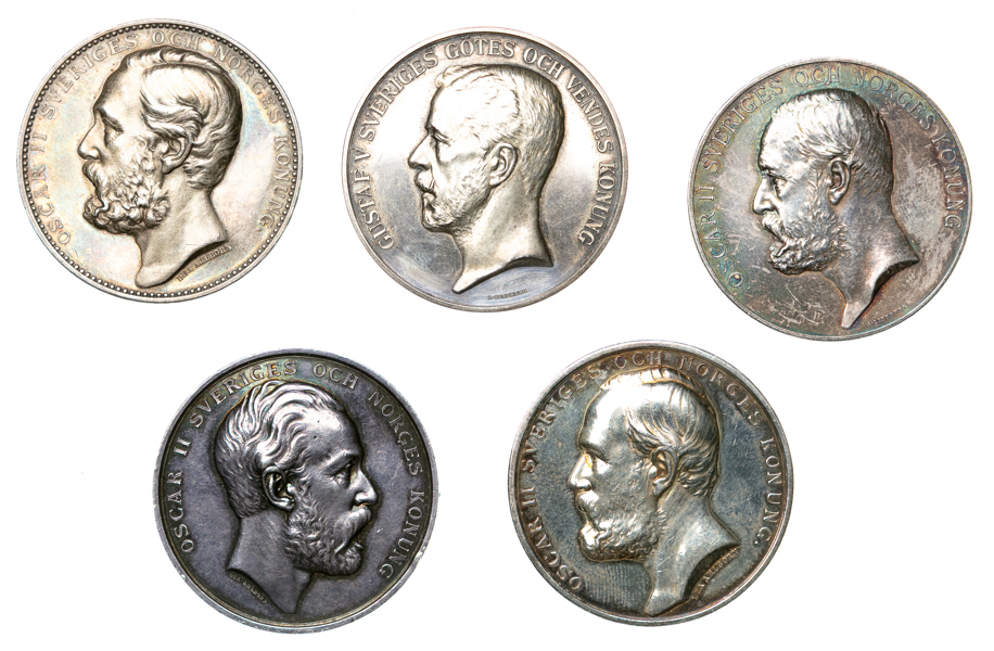 Kungliga silvermedaljer. Lot of 5