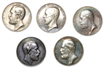 Kungliga silvermedaljer. Lot of 5