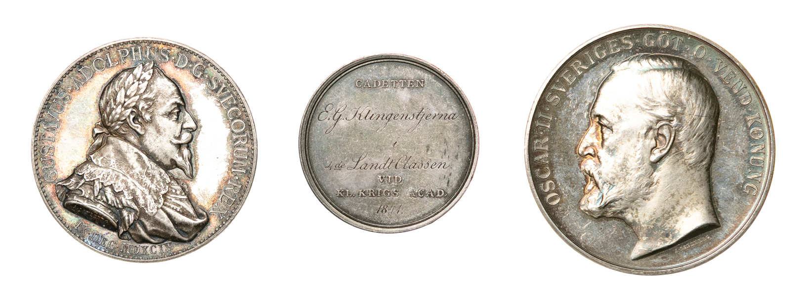 Tre kungliga silvermedaljer. Lot of 3