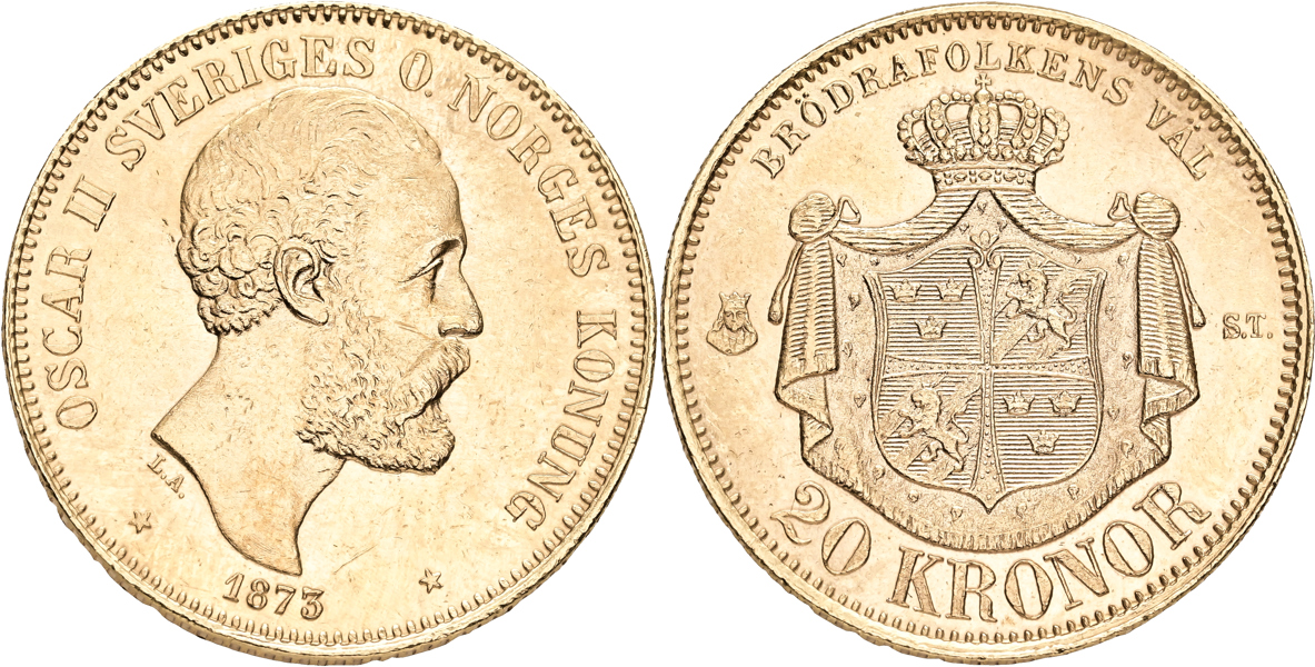OSKAR II (1872-1907). 20 kronor 1873