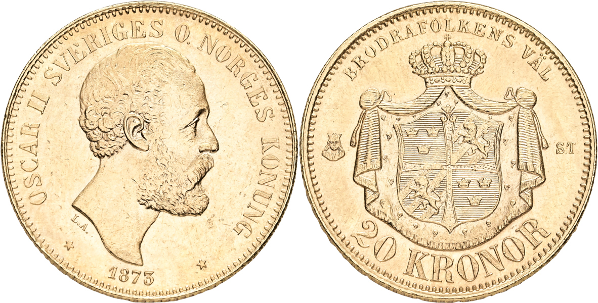 OSKAR II (1872-1907). 20 kronor 1873