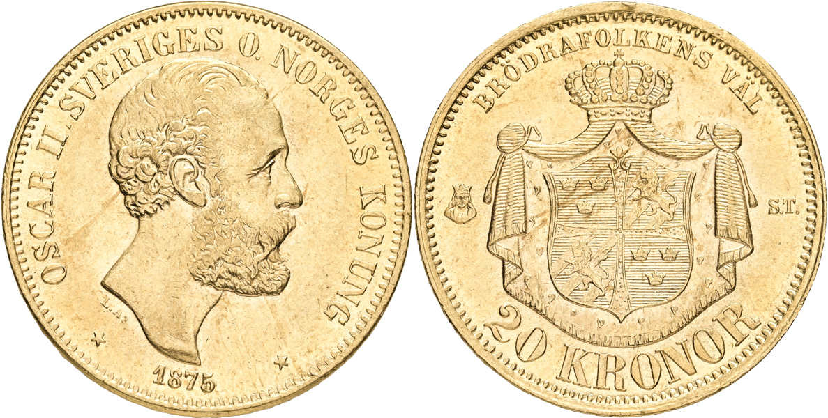 OSKAR II (1872-1907). 20 kronor 1875