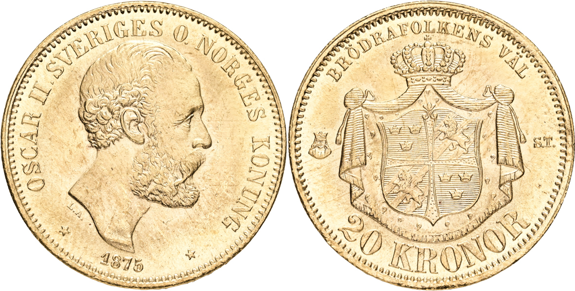 OSKAR II (1872-1907). 20 kronor 1875