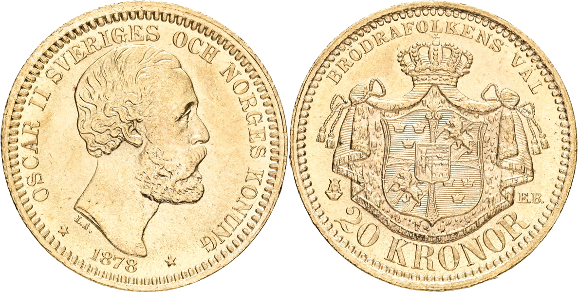 OSKAR II (1872-1907). 20 kronor 1878