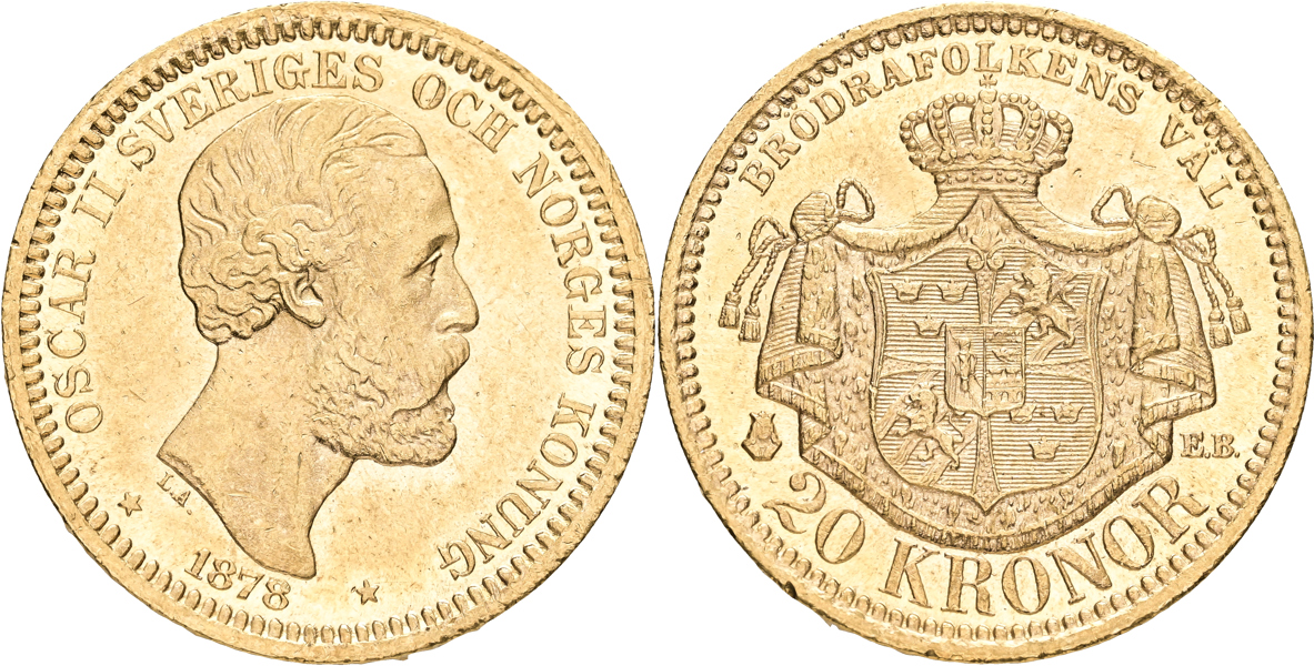 OSKAR II (1872-1907). 20 kronor 1878