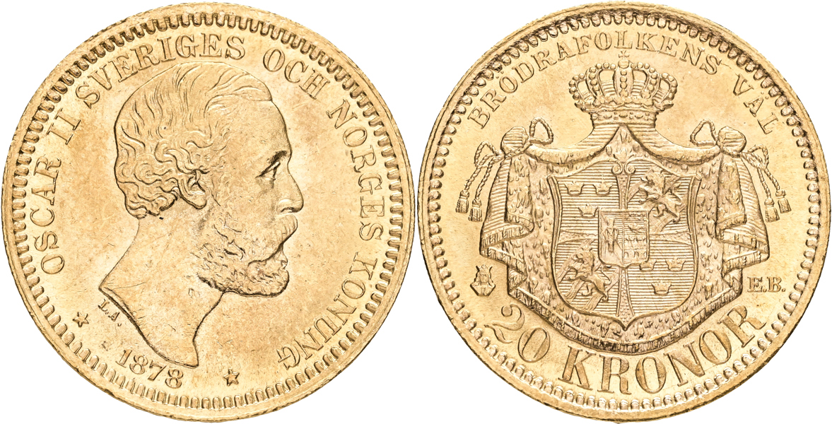 OSKAR II (1872-1907). 20 kronor 1878