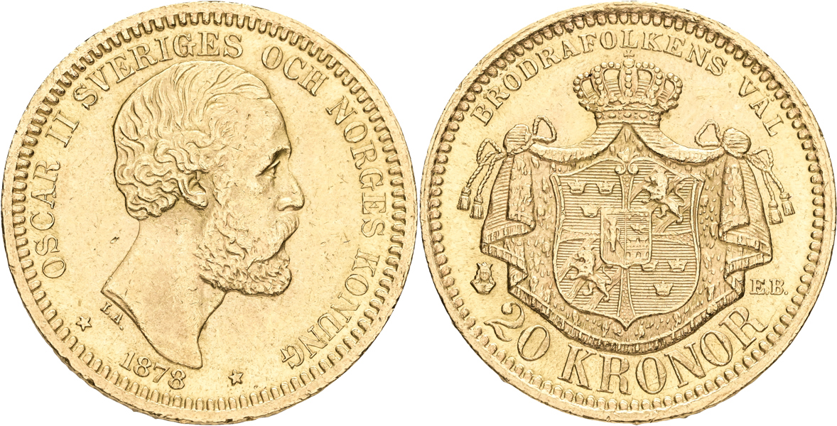 OSKAR II (1872-1907). 20 kronor 1878