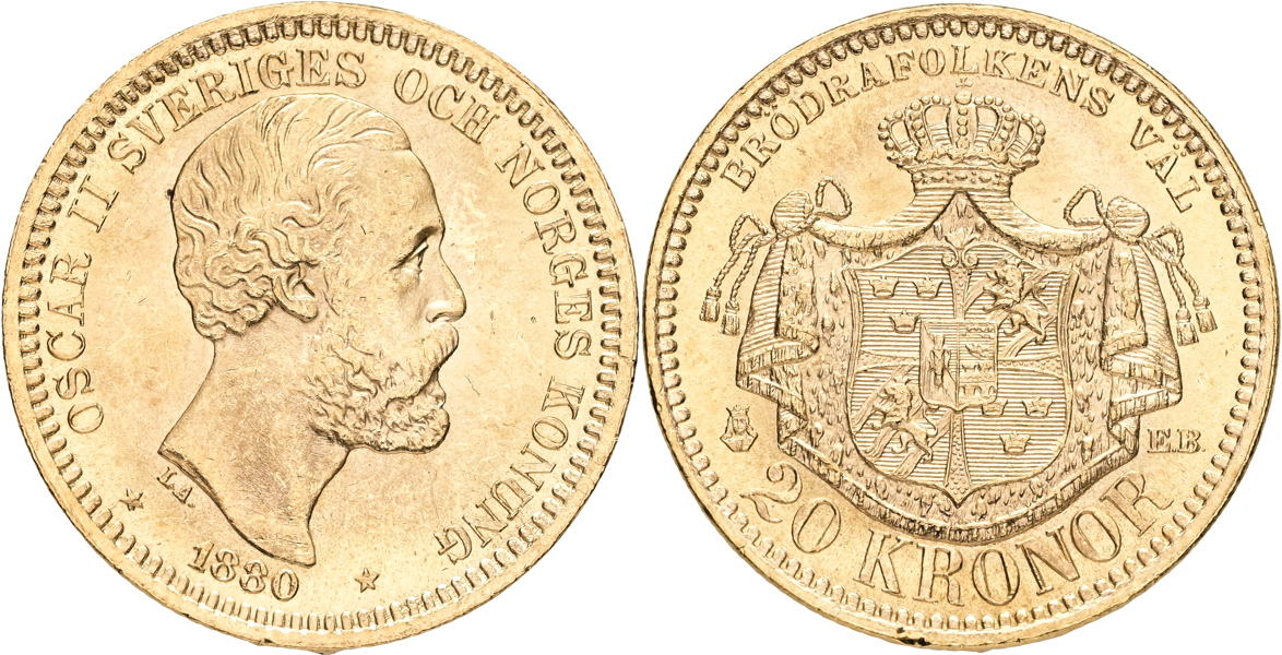OSKAR II (1872-1907). 20 kronor 1880