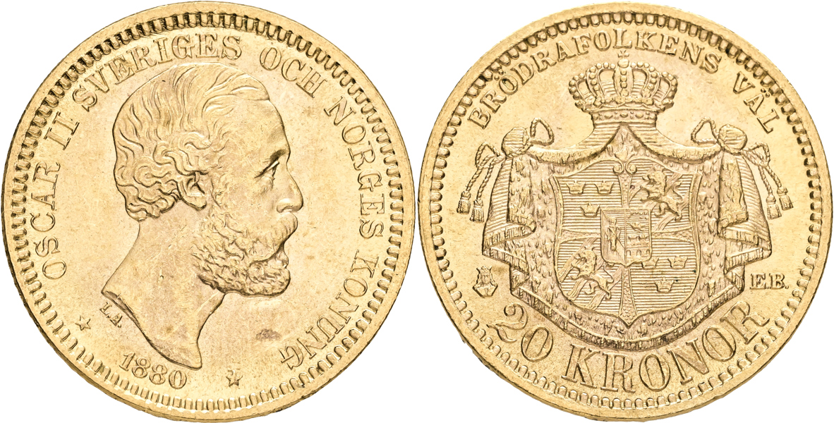 OSKAR II (1872-1907). 20 kronor 1880