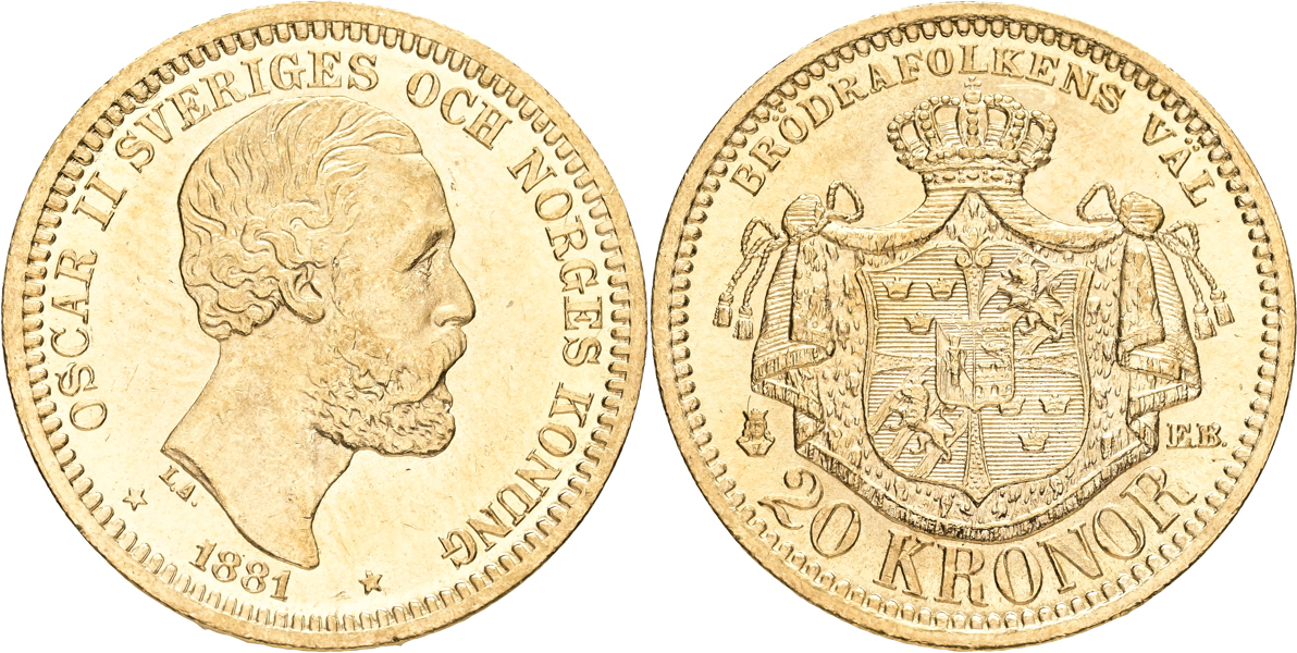 OSKAR II (1872-1907). 20 kronor 1881