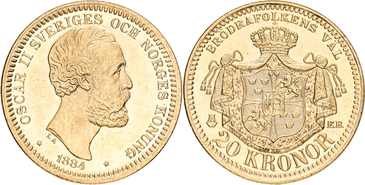 OSKAR II (1872-1907). 20 kronor 1884