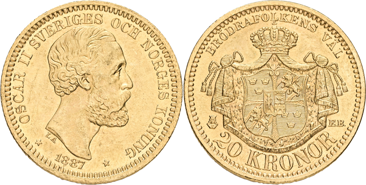 OSKAR II (1872-1907). 20 kronor 1887