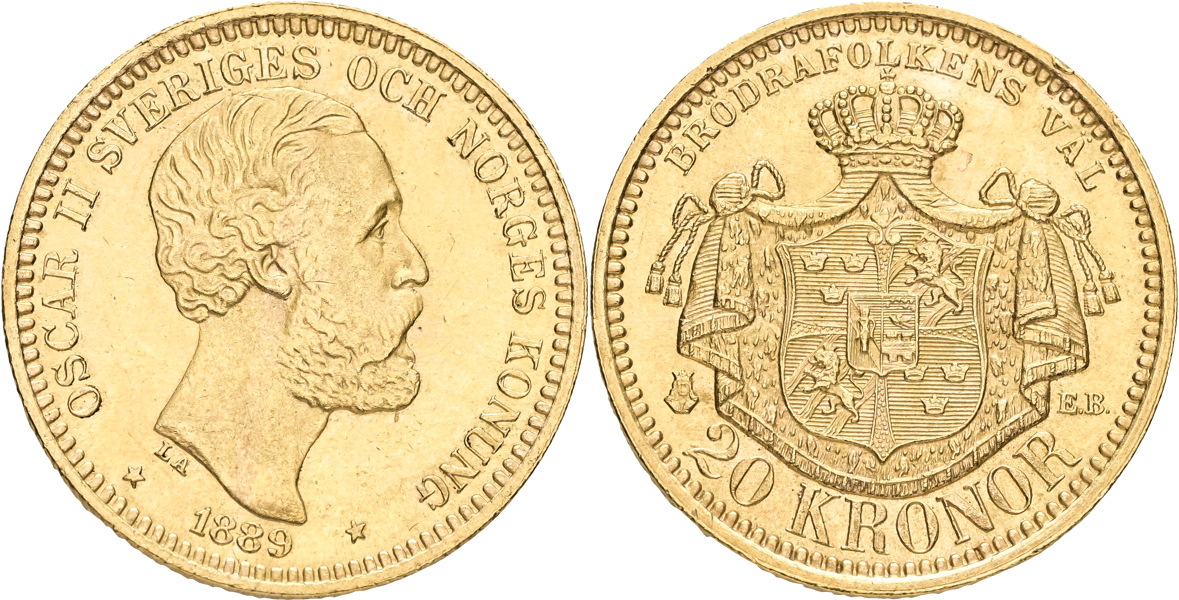 OSKAR II (1872-1907). 20 kronor 1889