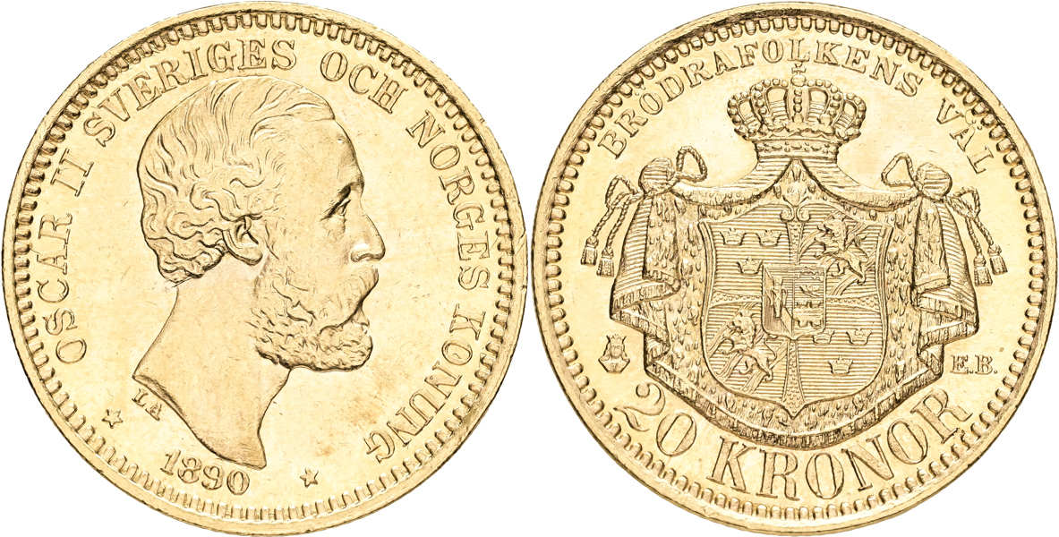 OSKAR II (1872-1907). 20 kronor 1890