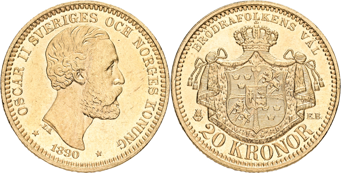 OSKAR II (1872-1907). 20 kronor 1890